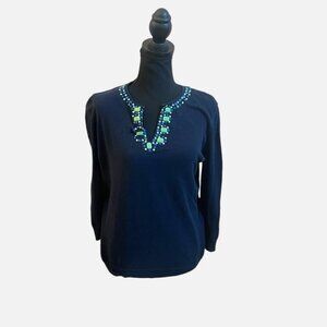 C Wonder XL Navy Sweater Top Beaded